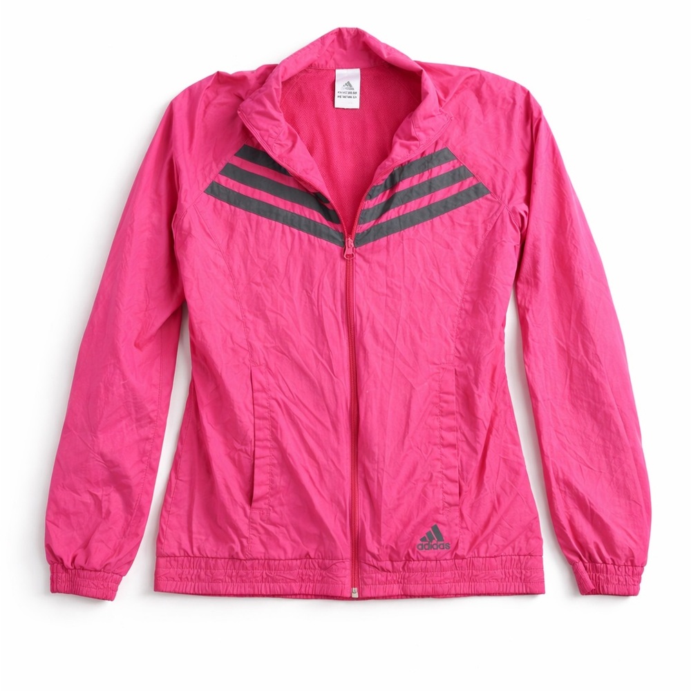 Adidas Women’s Pink Windbreaker Jacket Size M Mesh Lined Zip Front Retro - Picture 2 of 11